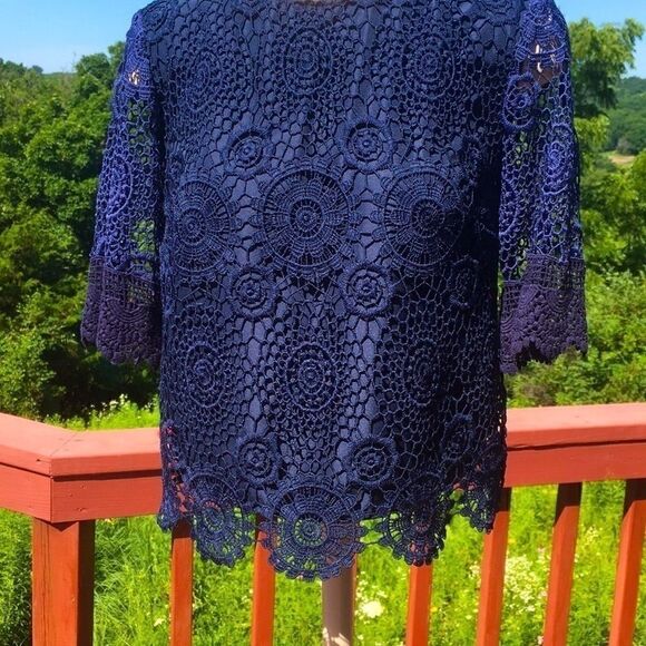 Nannette by Nanette Lepore short sleeve lined top lace ombré navy blue 2 - Picture 1 of 8